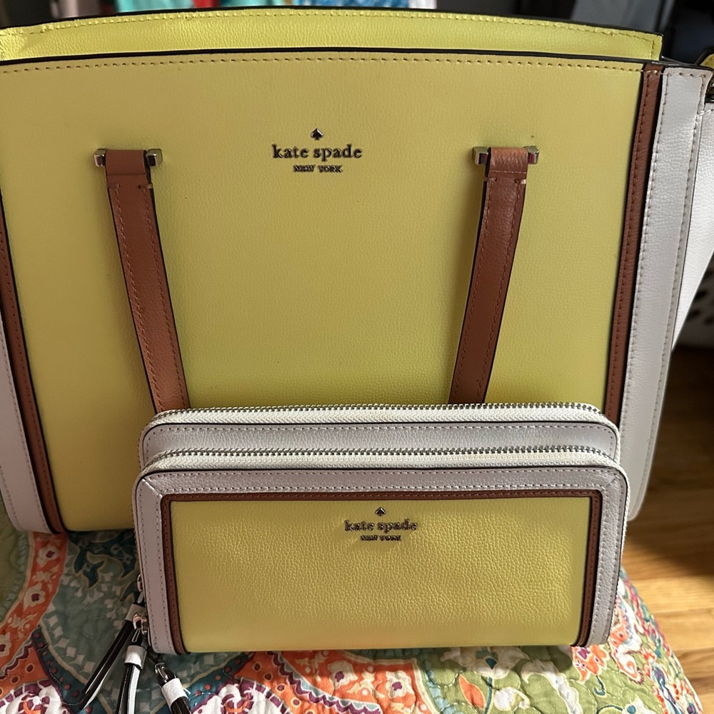 Kate Spade Yellow and White Structured Tote
